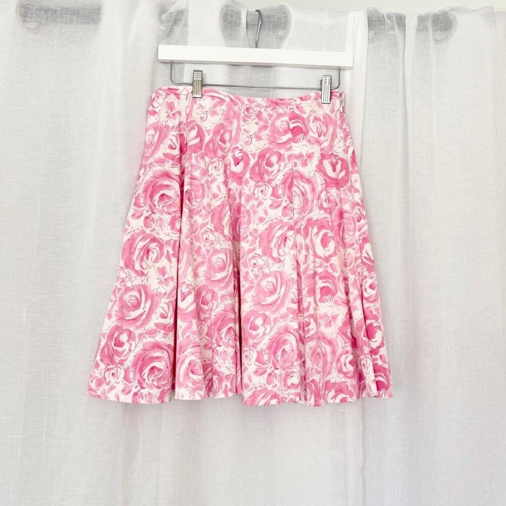 Pink rose cotton midi skirt